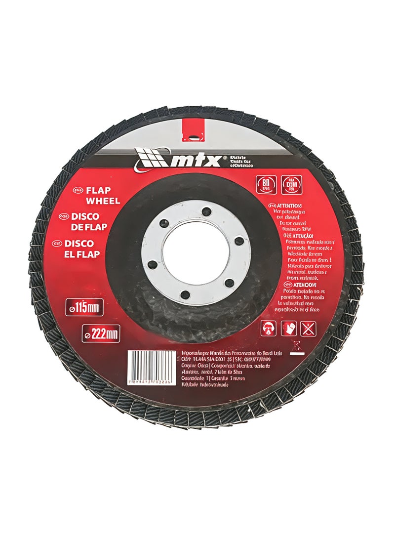 MTX Flap Disc P80 Grit – 115mm x 22.2mm Grinding Wheel for Angle Grinder Sanding, Deburring, Metal
