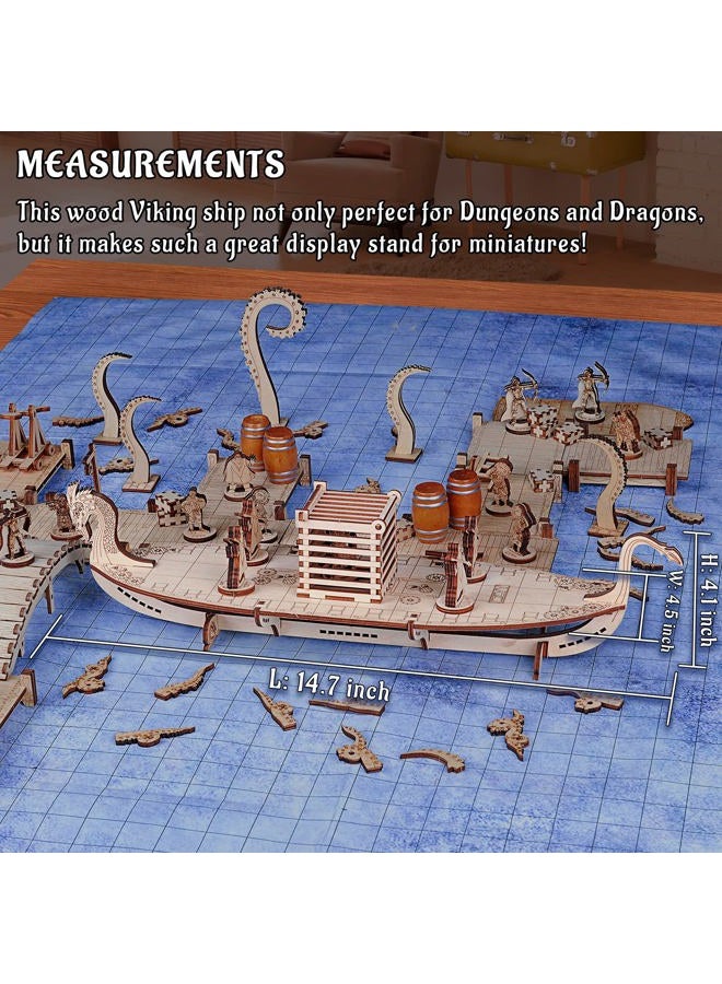CZYY D & D Miniatures Viking Longship Wood Laser Cut 2.5cm Square Grid Ship Battle Map for Dungeons and Dragons, Pathfinder or Other Tabletop RPG - Image 4