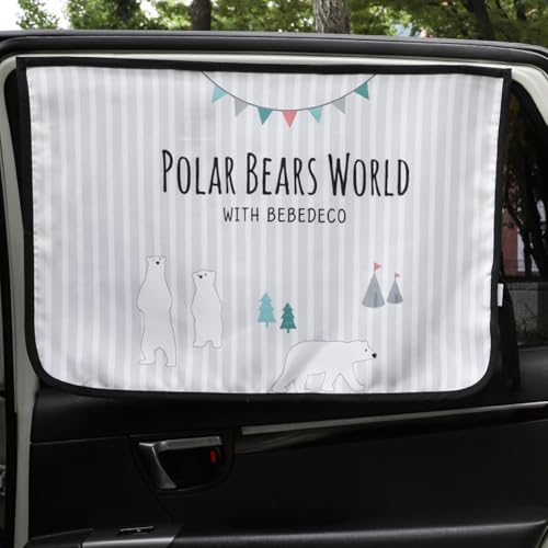BEBEDECO Magnetic Car Sun Shade Curtain for Side Window Sun Blocker and UV Protector for Baby Kids and Pets Universal Fit with Builtin Magnets for SteelFramed Door BePola Bear - Image 1
