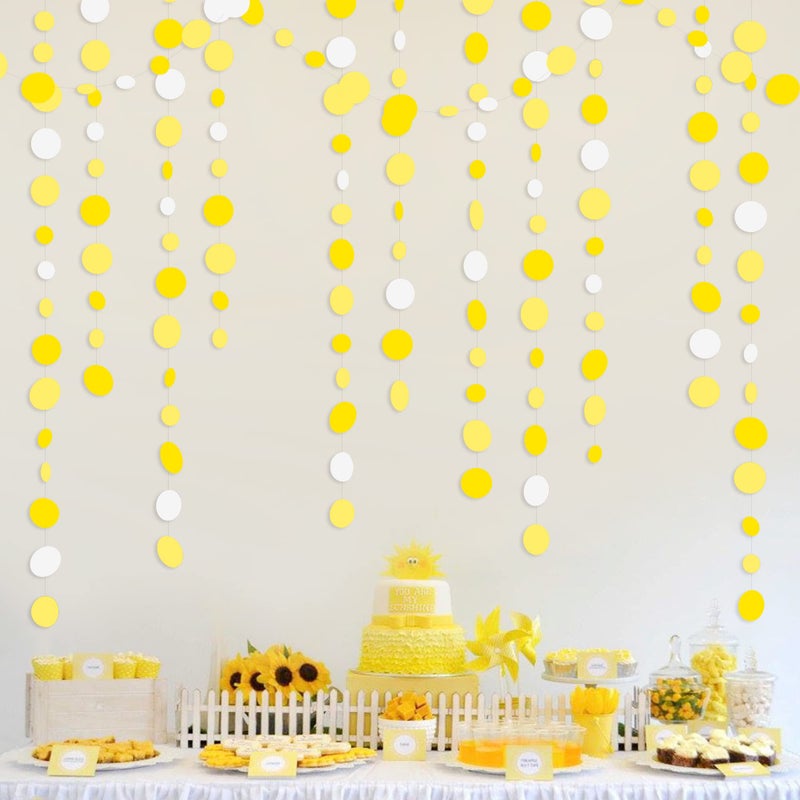 pinkblume 46 Ft Yellow White Circle Dots Garland Gradient Yellow Polka Dot Hanging Paper Streamer for Wedding Bridal Shower Birthday Baby Shower Engagement Bee Sunflower Lemon Theme Party Decorations Supplies - Image 1