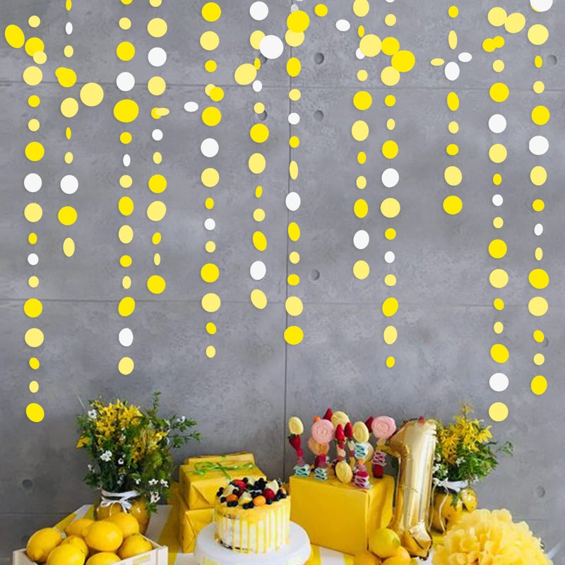 pinkblume 46 Ft Yellow White Circle Dots Garland Gradient Yellow Polka Dot Hanging Paper Streamer for Wedding Bridal Shower Birthday Baby Shower Engagement Bee Sunflower Lemon Theme Party Decorations Supplies - Image 3