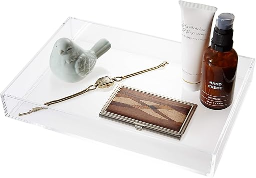 Fantasia منظم مستحضرات التجميل الأكريليكي الشفاف صينية تنظيم الحمام لتخزين مستحضرات التجميل والفرش والمجوهرات منظم المكياج منظم المكتب القابل للتكديس تخزين المكياج 24 سم فانتازيا - Image 2