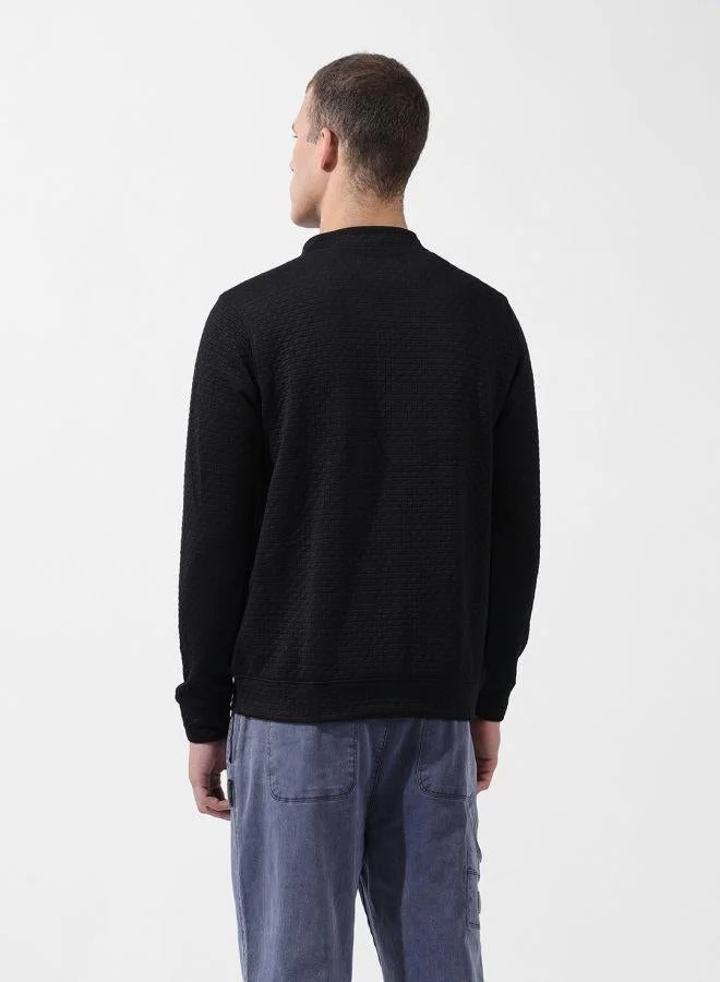 The Indian Garage Co Men Regular Fit Self Design Round Neck Full Sleeves Sweatshirt