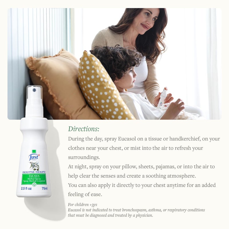 SwissJust Eucasol Spray 75ml. Enriched With Eucalyptus Essential Oil. Alternative Room, Pillow Or Fabric Spray. Eucalyptus Spray by Swiss Just - Image 4