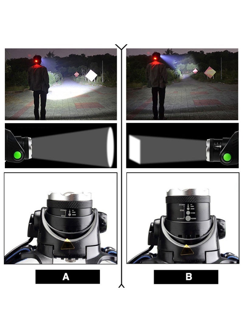 Ssovi Ultra-Bright LED Headlamp with Smart Motion Sensor, Zoomable Tactical Headlight with 2x 18650 Rechargeable Batteries, 3 Modes & 90° Adjustable Waterproof Head Light for Desert Camping, Fishing, Auto Mechanic Repair & Emergency - Black/Blue - Image 2