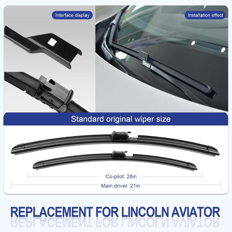 EMITHSUN® 26"+21"+11" Sprayer Wiper Blades for Lincoln Aviator 2020-2023 - Set of 3 - Image 3