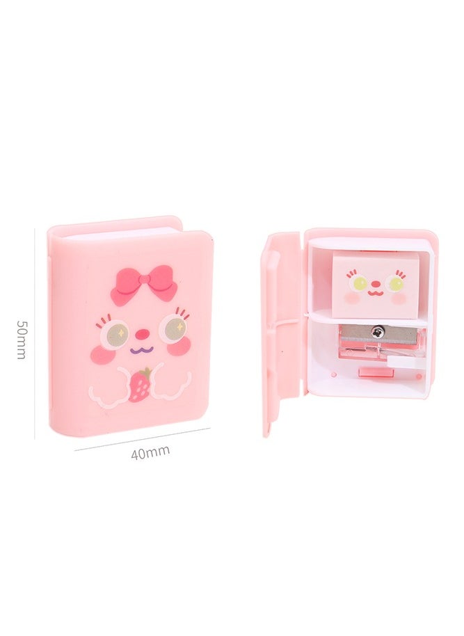 NIIMBOT 4 Pack Book Shaped Pencil Sharpener with Eraser, Cute Cartoon Student Eraser Pencil Sharpener Manual Sharpener for Kids, Office, Home, School Supplies (4 Colors)  - Image 2