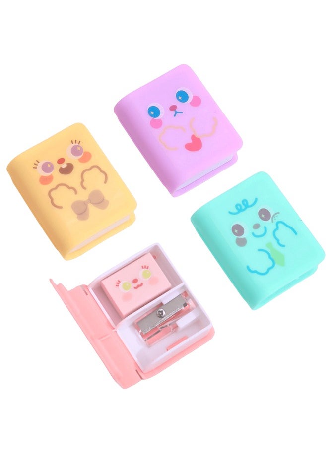 NIIMBOT 4 Pack Book Shaped Pencil Sharpener with Eraser, Cute Cartoon Student Eraser Pencil Sharpener Manual Sharpener for Kids, Office, Home, School Supplies (4 Colors)  - Image 5