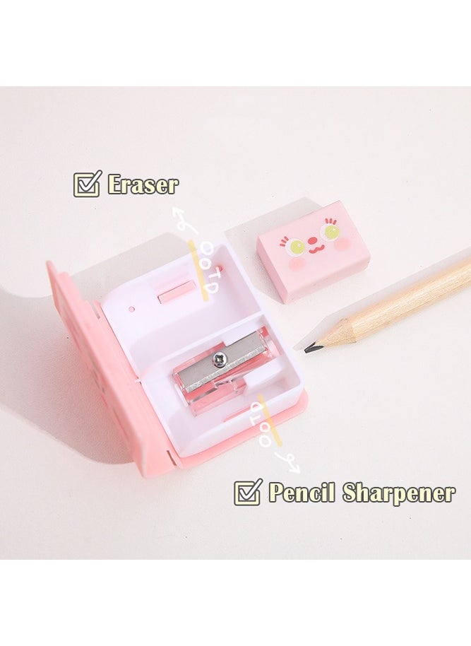 NIIMBOT 4 Pack Book Shaped Pencil Sharpener with Eraser, Cute Cartoon Student Eraser Pencil Sharpener Manual Sharpener for Kids, Office, Home, School Supplies (4 Colors)  - Image 3