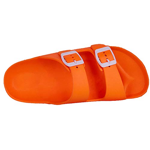 FUNKYMONKEY Women's Comfort Slides Double Buckle Adjustable EVA Flat Sandals (7 M US, Fluo Orange) - Image 4