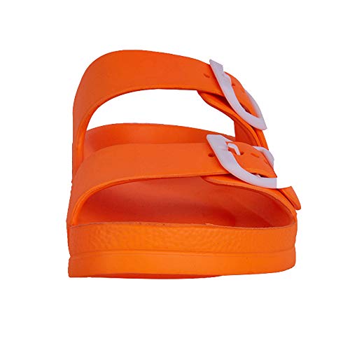 FUNKYMONKEY Women's Comfort Slides Double Buckle Adjustable EVA Flat Sandals (7 M US, Fluo Orange) - Image 5