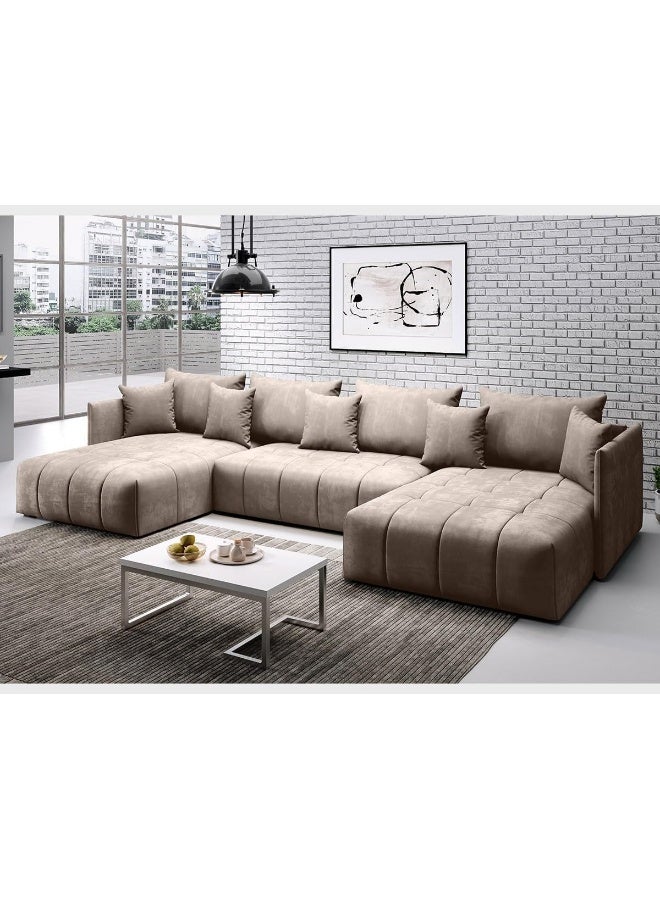 Zayn comforts Deluxe U-Shaped Sectional Sofa – Modern Living Room Elegance with Spacious Comfort and Chic Design (Light Tan) - Image 1