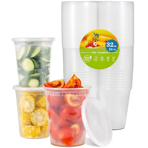 TashiBox 24 Sets 32 oz Plastic Deli Containers with Lids - Clear Airtight Food Storage & Meal Prep Containers, BPA Free, Stackable, Leakproof, Microwave & Freezer Safe - Image 1
