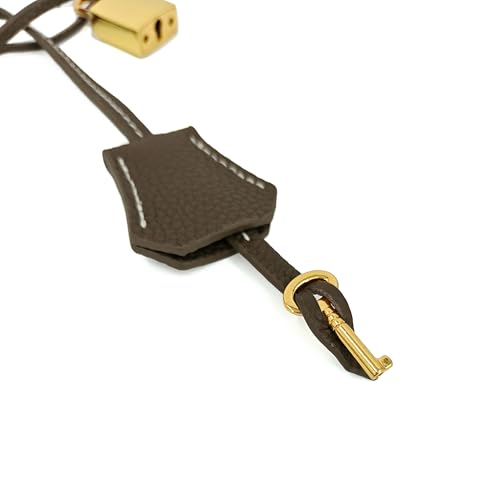 M-ioi-M Genuine Leather Key Clochette Bag Charms, Bell Shaped Key Holder Purse Pendant Ornament, Deco Keychain, Accessories Replacement for Luxury Designer Handbags (Khaki Brown w/gold padlock) - Image 4