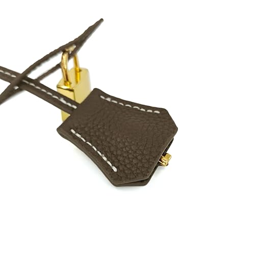 M-ioi-M Genuine Leather Key Clochette Bag Charms, Bell Shaped Key Holder Purse Pendant Ornament, Deco Keychain, Accessories Replacement for Luxury Designer Handbags (Khaki Brown w/gold padlock) - Image 3