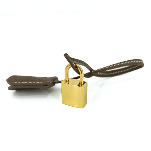 M-ioi-M Genuine Leather Key Clochette Bag Charms, Bell Shaped Key Holder Purse Pendant Ornament, Deco Keychain, Accessories Replacement for Luxury Designer Handbags (Khaki Brown w/gold padlock) - Image 5