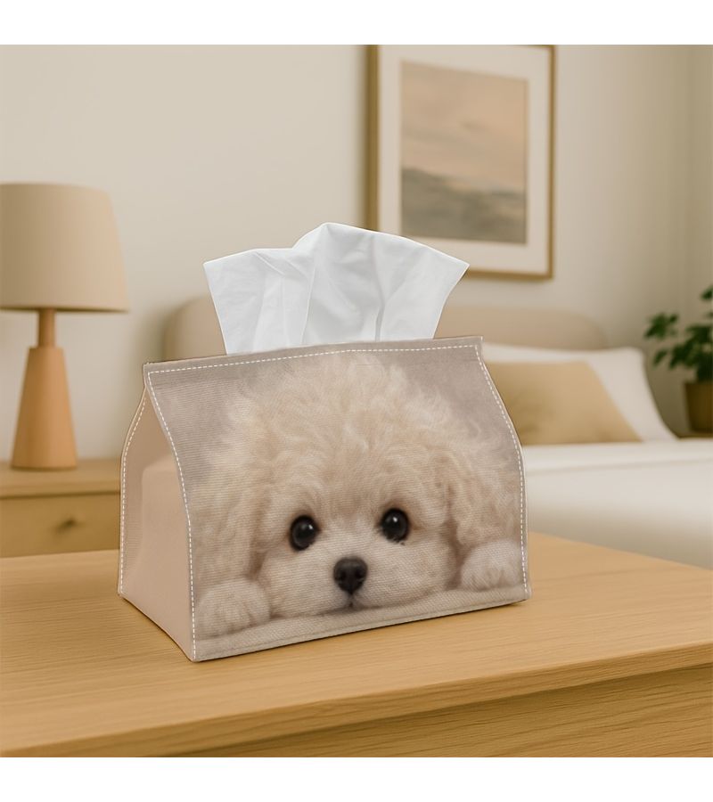 صندوق مناديل كلاب بيج ناعم 11x13x18 سم حامل مستطيل لديكور المنزل - Image 1