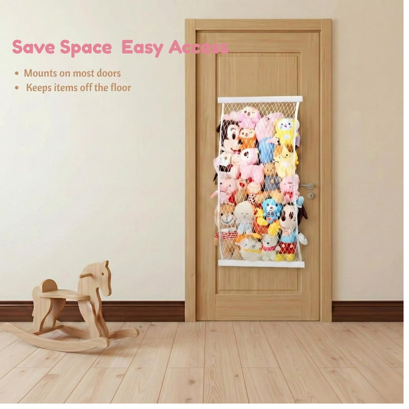 VOMELON Stuffed Animal Storage Holder, Elastic Stuffed Animal Net,Door/ Wall Mount Length Adjustable Hanging Stuffed Animal Organizer, Plushie Net For Nursery Play Room-White Boards Patent - Image 3