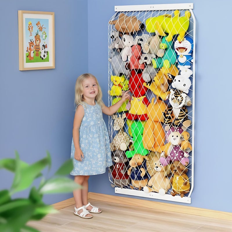 VOMELON Stuffed Animal Storage Holder, Elastic Stuffed Animal Net,Door/ Wall Mount Length Adjustable Hanging Stuffed Animal Organizer, Plushie Net For Nursery Play Room-White Boards Patent - Image 1