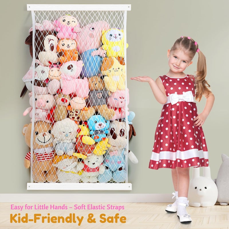 VOMELON Stuffed Animal Storage Holder, Elastic Stuffed Animal Net,Door/ Wall Mount Length Adjustable Hanging Stuffed Animal Organizer, Plushie Net For Nursery Play Room-White Boards Patent - Image 5
