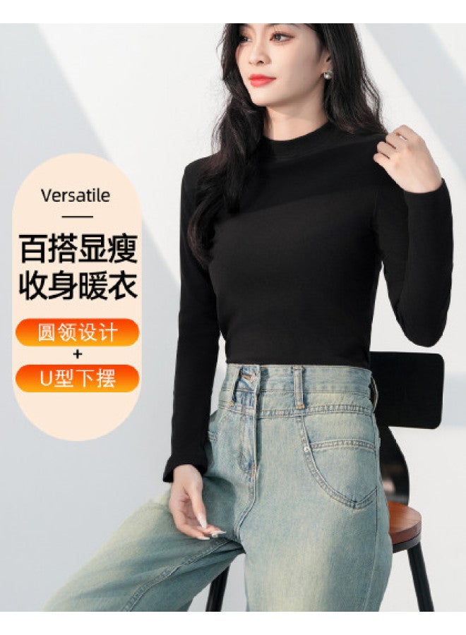 pincai 2025 New Autumn Winter Layering Black Round Neck Top Women'S Base Shirt - Image 1