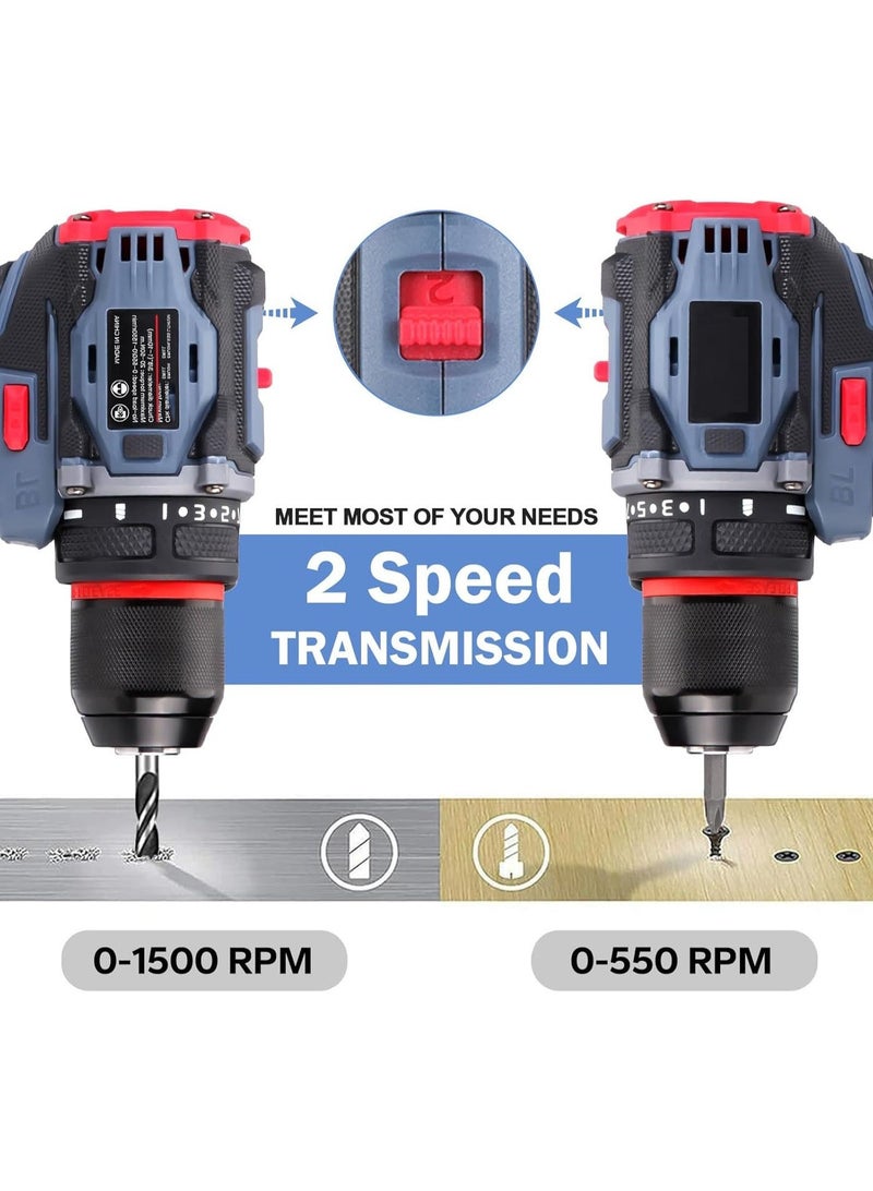58V Cordless Drill – Brushless Power Drill Set with 2 Batteries, Charger & Accessories - Image 2