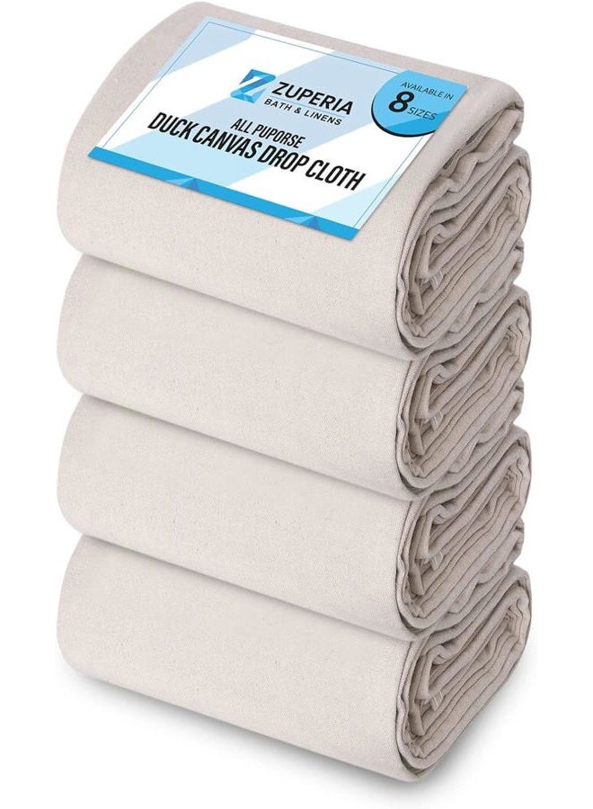 ZUPERIA Canvas Drop Cloth for Painting (Size 6 x 9 Feet - Pack of 4) - Pure Cotton Painters Drop Cloth for Painting, Furniture & Floor Protection - All Purpose Thick Canvas tarp with Double Stitched Edges. - Image 1