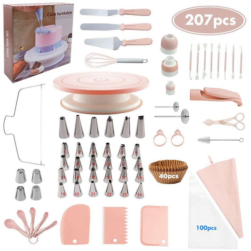 Cake turntable suit Nordic color 207 piece set baking tools suit piping spatula cake hand turntable - Image 2