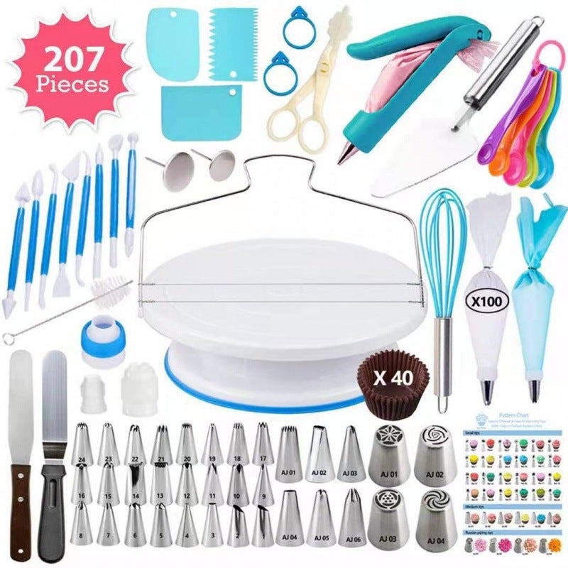Cake turntable suit Nordic color 207 piece set baking tools suit piping spatula cake hand turntable - Image 4