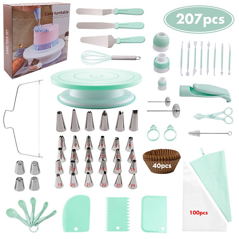 Cake turntable suit Nordic color 207 piece set baking tools suit piping spatula cake hand turntable - Image 3