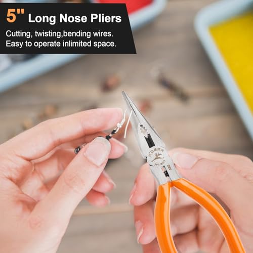 Rongon Small Needle Nose Pliers 5 Inch Precision Long Nose Plier Jewelry Pliers Tools Craftsman Tool Kit for Bending Wire, Handcraft, PCB Board, Working in Tight Areas - Image 4