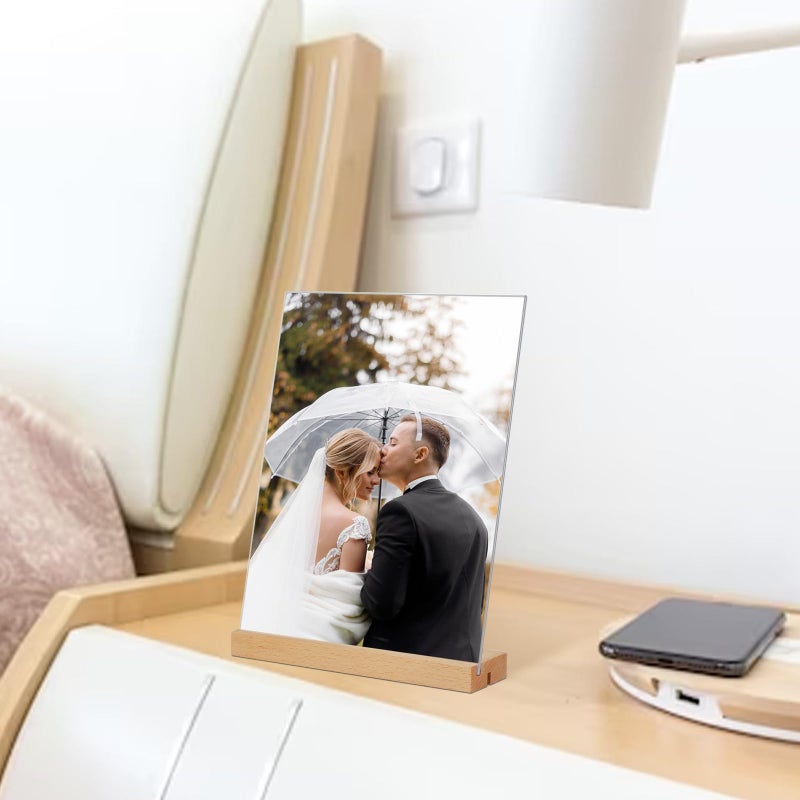 TONICE 8.5 x 11 Acrylic Sign Holder with Wood Base 5 Pack L/T Shape Vertical or Slant Back Display for Wedding, Restaurant, Store, Office, Hotel - Image 5