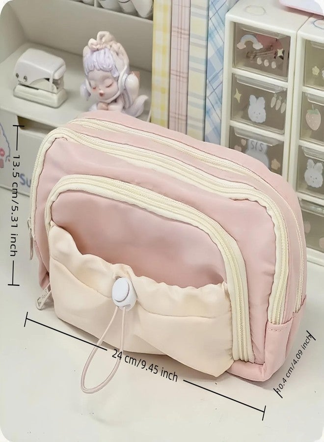 FINPAC Pencil Case, 5-Layer Large Capacity Pen Case with Drawstring, Durable Stylish Bag Pouch Holder Box Organize for Study, Office, or Travel (Pink) - Image 3