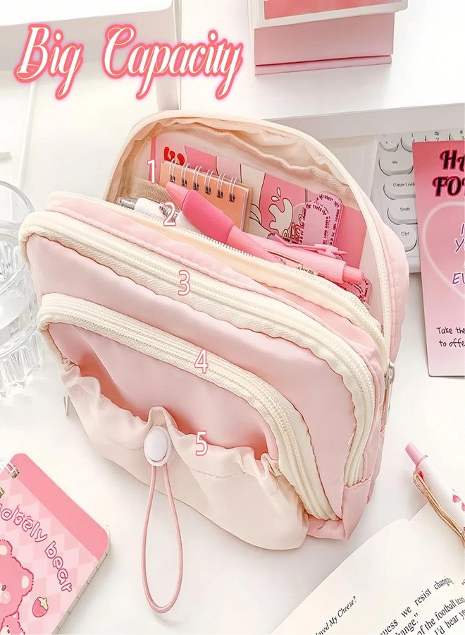 FINPAC Pencil Case, 5-Layer Large Capacity Pen Case with Drawstring, Durable Stylish Bag Pouch Holder Box Organize for Study, Office, or Travel (Pink) - Image 5