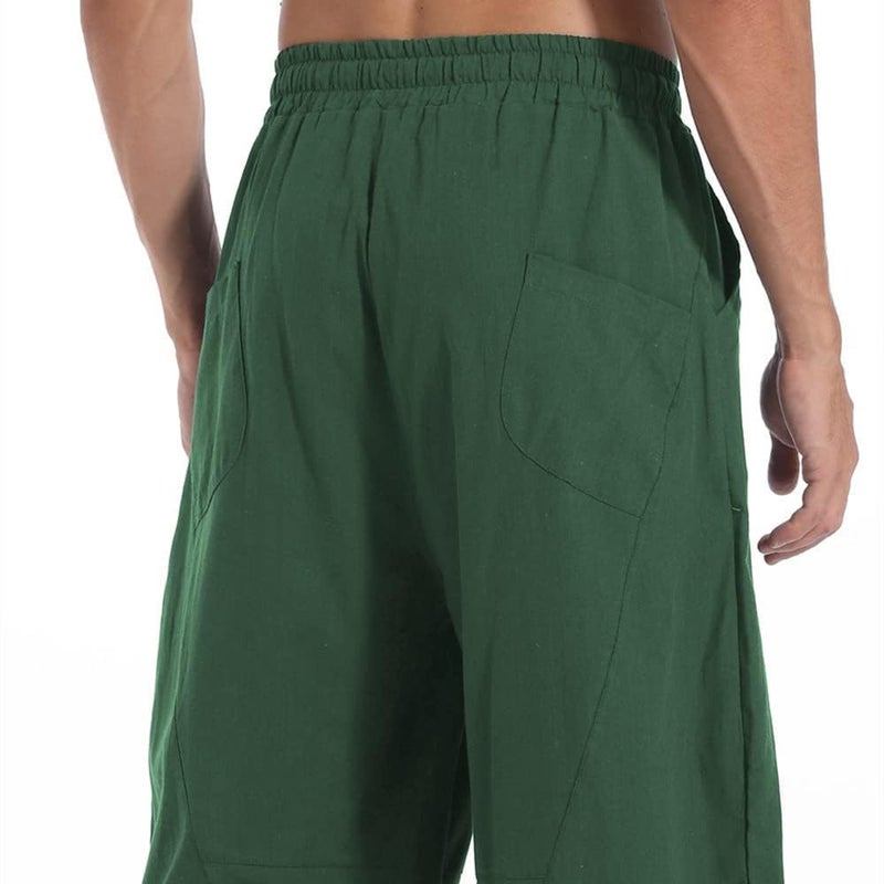 PACEIADTA Men's Linen Pants Casual Elastic Waist Drawstring Beach Trousers (Large, Dark Green) - Image 4