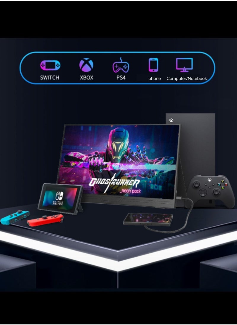 HILUKE - Portable Monitor, 15.6in 1080P FHD Laptop Monitor USB-C HDMI External Computer Display HDR IPS Gaming Monitor w/Smart Cover & Speaker, 2nd Screen for PC Mac Phone Switch PS5 - Image 1