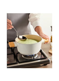Homemaker Swiss Crystal High Quality Ceramic Coating Non-Stick Casserole - 22cm- Glass Lid With Protective Silicon Edge - Natural Wood Handles and Knob - Beige  - Image 2
