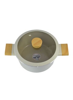 Homemaker Swiss Crystal High Quality Ceramic Coating Non-Stick Casserole - 22cm- Glass Lid With Protective Silicon Edge - Natural Wood Handles and Knob - Beige  - Image 4