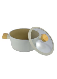Homemaker Swiss Crystal High Quality Ceramic Coating Non-Stick Casserole - 22cm- Glass Lid With Protective Silicon Edge - Natural Wood Handles and Knob - Beige  - Image 5