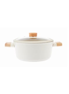 Homemaker Swiss Crystal High Quality Ceramic Coating Non-Stick Casserole - 22cm- Glass Lid With Protective Silicon Edge - Natural Wood Handles and Knob - Beige  - Image 1