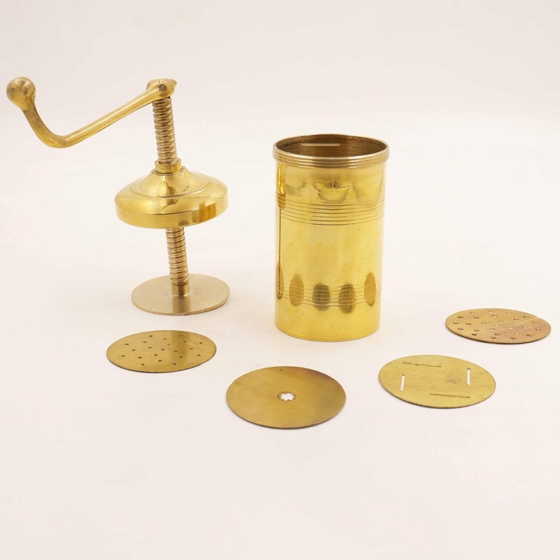 Putrika Brass Sevanazhi Chakli Press Sancha Murukku Gathiya janthikuluIdiyappam Maker Machine with 4 Different JalisNet Weight 400gm Brass Murukku Kozhai - Image 2