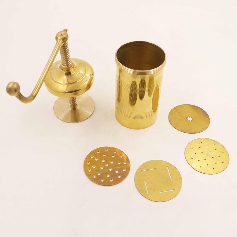 Putrika Brass Sevanazhi Chakli Press Sancha Murukku Gathiya janthikuluIdiyappam Maker Machine with 4 Different JalisNet Weight 400gm Brass Murukku Kozhai - Image 4