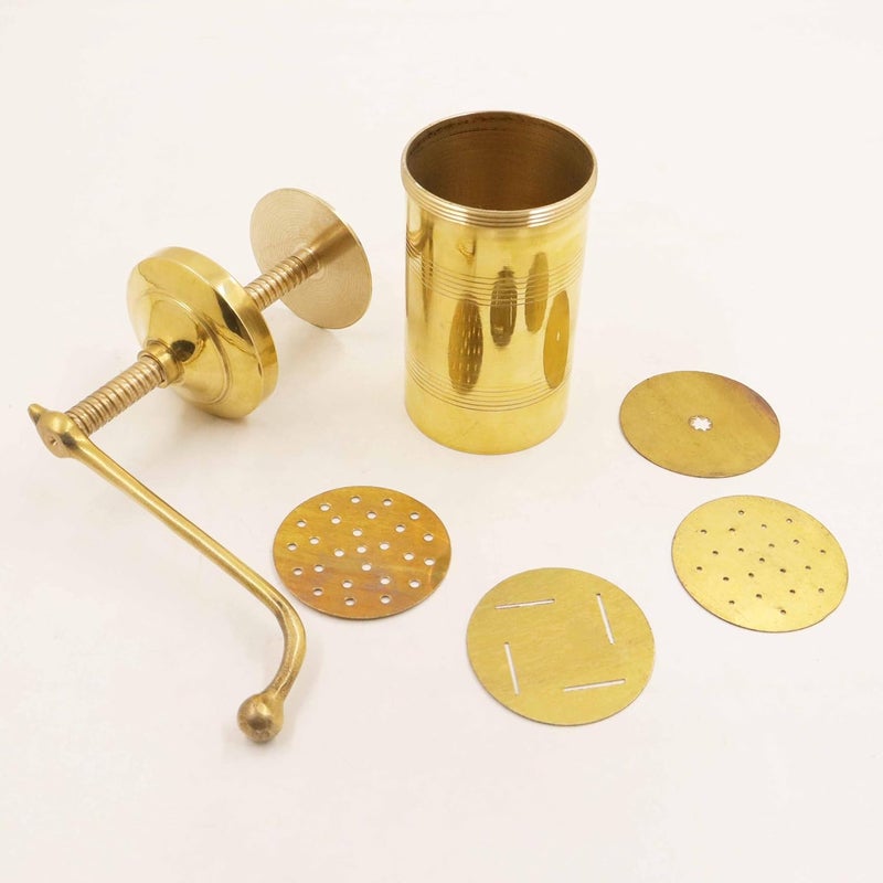 Putrika Brass Sevanazhi Chakli Press Sancha Murukku Gathiya janthikuluIdiyappam Maker Machine with 4 Different JalisNet Weight 400gm Brass Murukku Kozhai - Image 5