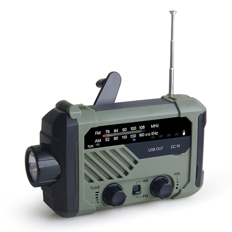 Digital FM AM Radio Outdoor Emergency Lamp Solar Hand Crank Radio Flashlight LED Reading Light SOS Alarm 2000mAh Battery USB Output - Image 1