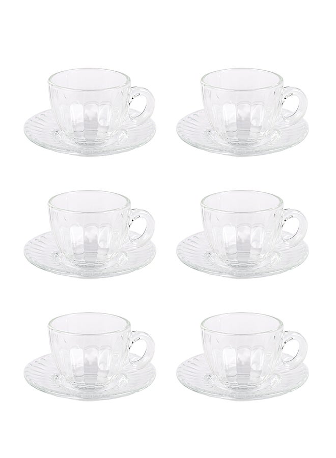Ollieroo طقم أكواب وصحون شاي مكون من 6 قطع، أكواب قهوة زجاجية، أكواب شاي للإسبريسو، كابتشينو لاتيه شاي، تصميم كلاسيكي شفاف 85 مل - Image 3