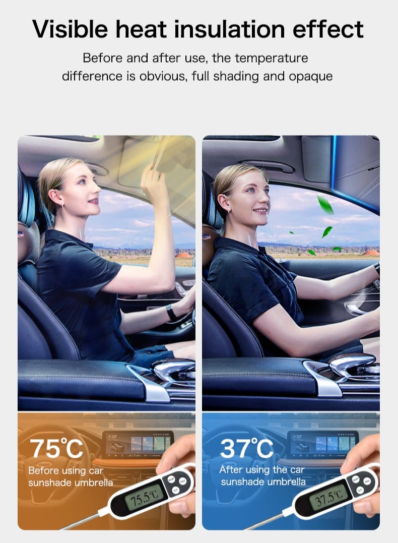إيفرين مظلة شمسية للزجاج الأمامي للسيارة، مظلة للزجاج الأمامي للسيارة بحجم نانو، غطاء قابل للطي عاكس للأشعة فوق البنفسجية، زجاج أمامي للسيارة سيدان بارد - Image 4
