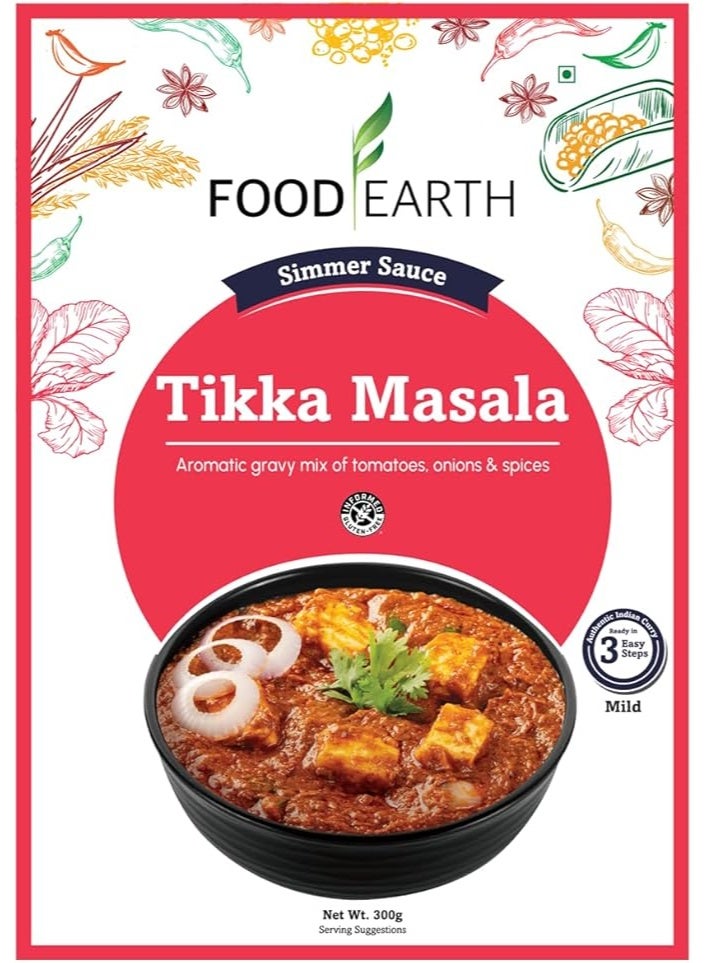 Food Earth Tikka Masala Simmer Sauce – Authentic Indian Curry Base with Creamy Tomato & Spices – No Added Preservatives – 300g (Serves 2-3) - Image 1