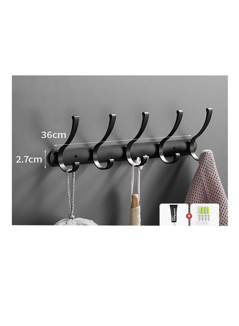 East Lady Coat Hanger Clothes Rack 5 Hooks Heavy Duty Clothes Hat Holder Aluminum Allon Black Color Wall Hanger Kitchen Bathroom Shower Home Door Closet Cabinet Entry  - Image 1