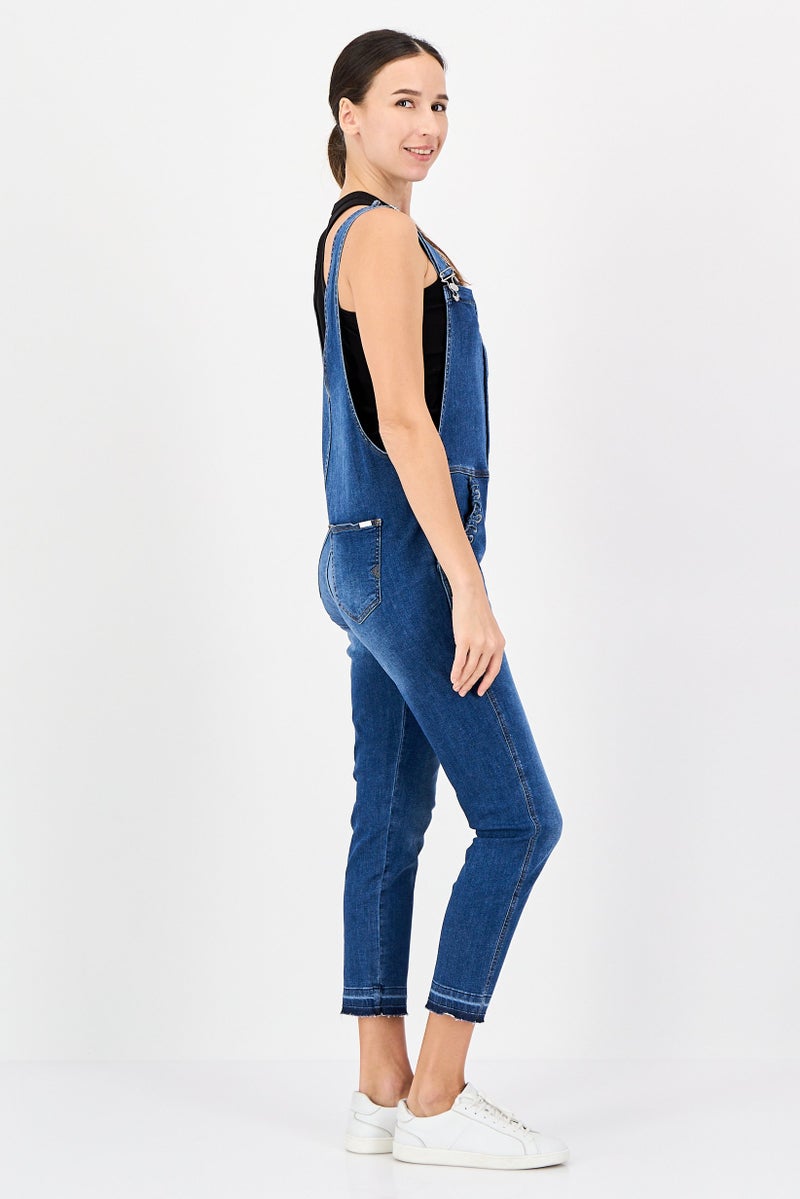 Reiko Women Washed Sleeveless Jumpsuit, Blue - Image 4