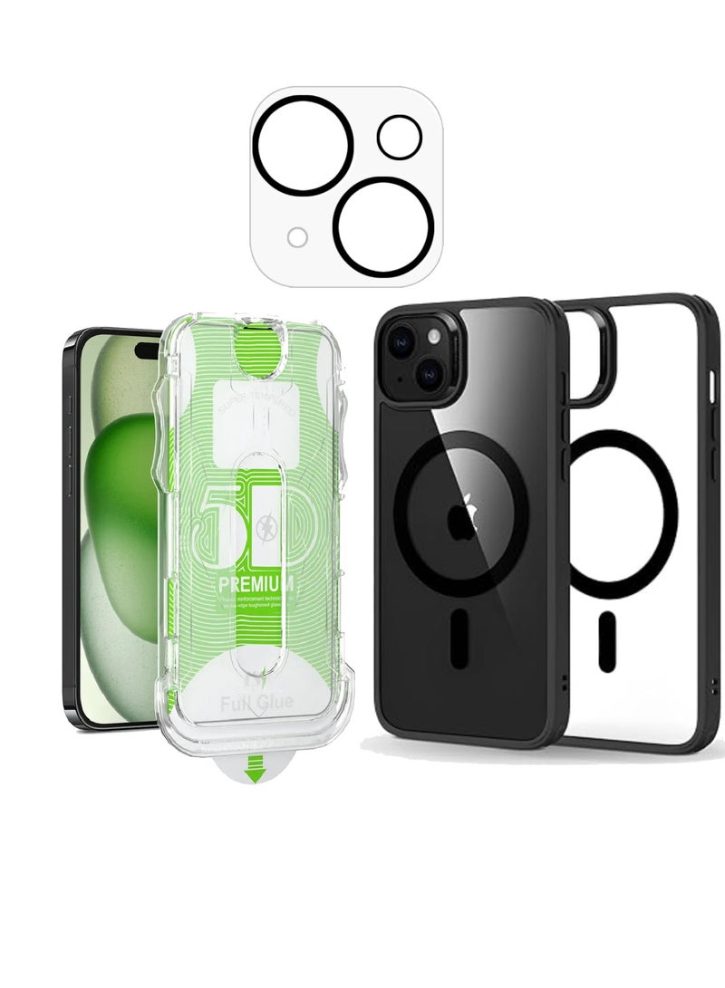 DUSALA 3 Pack Full Coverage iPhone 15 Plus Magsafe Case With Camera Lens For iPhone 15 Plus Screen Protector 6.7 Inch Easy Installation Kit Auto Alignment 9H Hard 99.99% HD Clear Bubble Free - Image 1